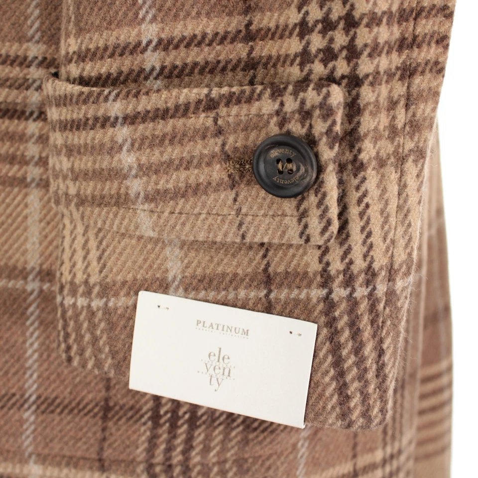 Abrigo Eleventy Platino Nuevo con Etiquetas Talla 50 (40R EE. UU.) Tostado y Marrón Correas de Cuero a Cuadros Foto 3 de 4