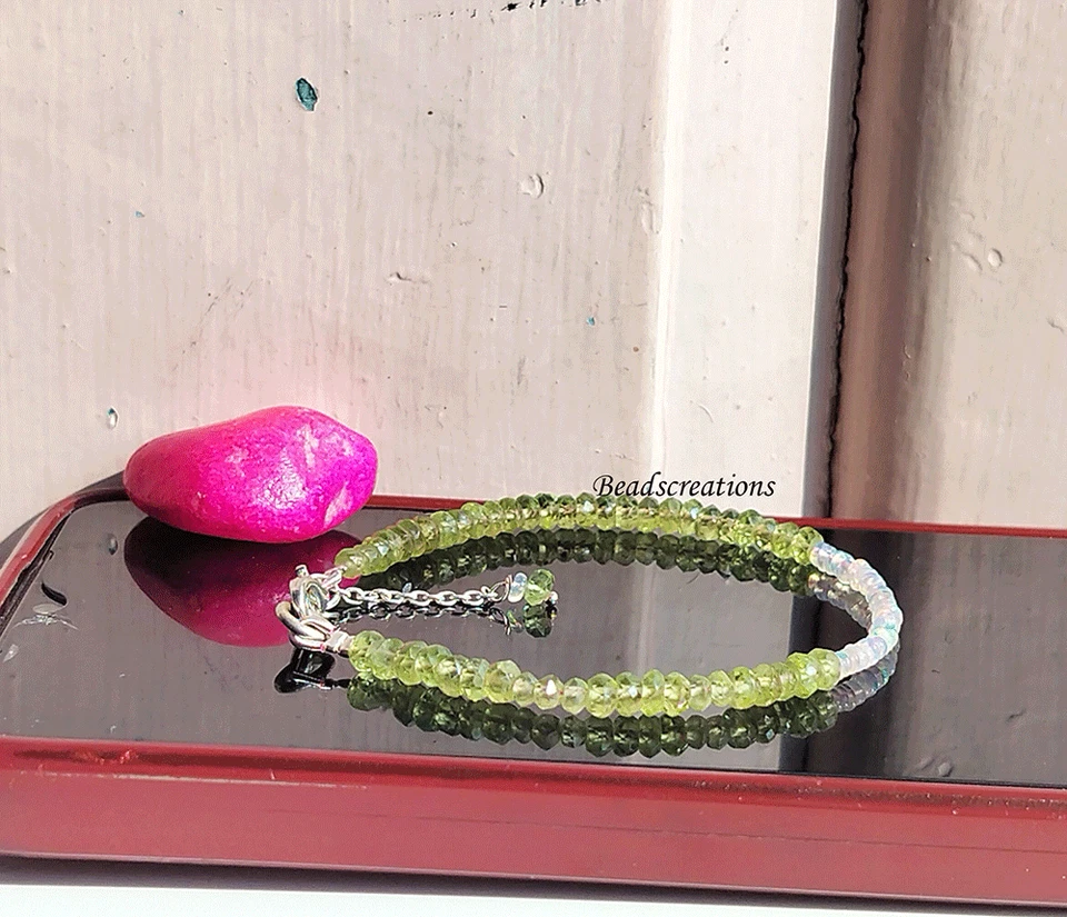 Natural Rondelle Green Peridot Opal Beads for Beaded Jewelry Gift for Her - Image 4 of 4