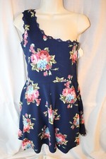 Crystal Doll evening gown prom One Shoulder Fit  Flare Dress Size 5 blue floral