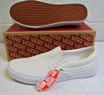 Vans VN000EYE Classic Slip On Cream Checkered Shoes Mens SZ 12 Ladies 13.5
