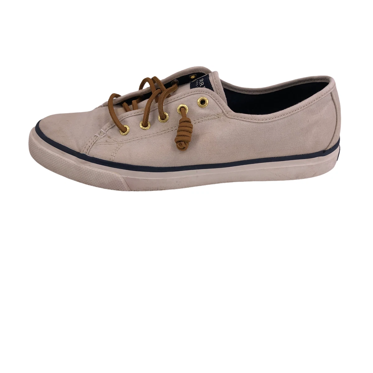 Sperry Top Sider Womens Sneaker Shoes Beige Cream Size 9.5 Memory Foam Canvas