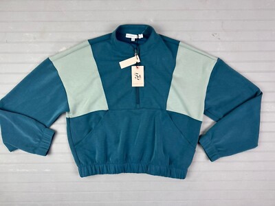 Sincerely Jules Size L Women Top Green Quater Zip Neckline Elastic Waist And Cuf