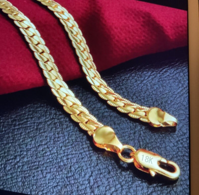 18 Karat Silberne Halskette,Gold Plattiert,60 Cm,neu