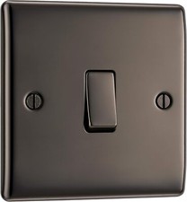 BG Nexus Metal NBN12 -POLISHED BLACK  NICKEL Single Light Switch 1 Gang 2 Way