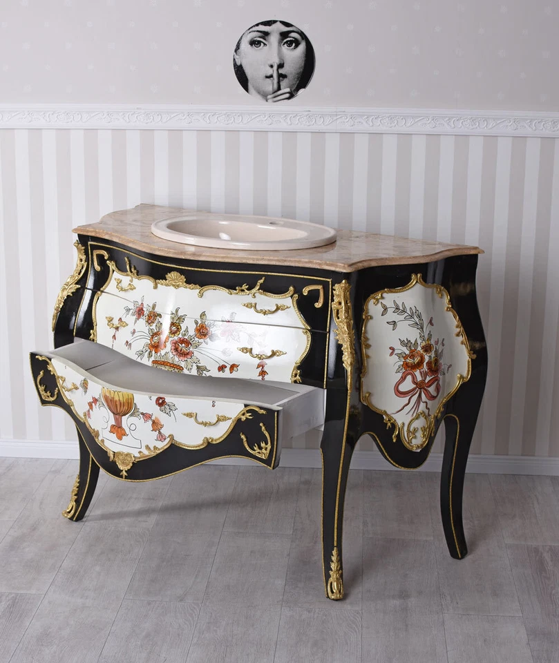 Waschtisch Barock Kommode Louis XV Waschbecken Badmöbel Antik Waschplatz Retro - Bild 4 von 4