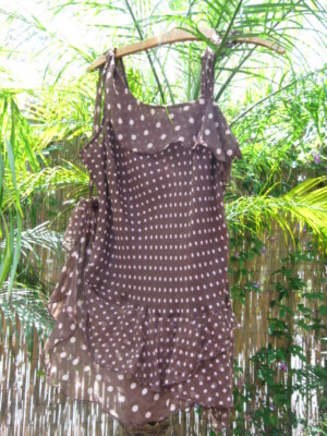NWT Edward Women's 100% SILK Overlay Top Size L Brown Sheer Dots