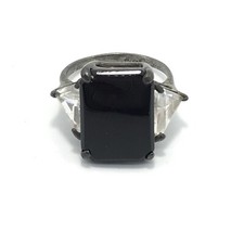 Vintage 925 Sterling Silver Black Onyx  Side CZ Accents Stunning Ring sz 8