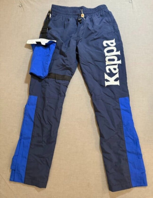 Kappa Cargo Windbreaker Pants Womens Medium Blue W/ White Logo Drawstring 28x30.