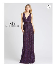 MAC DUGGAL 4770L V-NECK BEADED WAIST BELT AUBERGINE GOWN DRESS 2