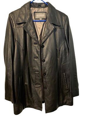 Wilsons Leather Black Button Front Women s XL Jacket READ