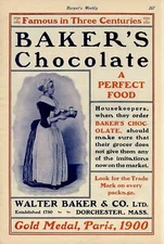 BAKER'S CHOCOLATE A PERFECT FOOD WALTER BAKER & CO. DORCHESTER MASSACHUSETTS