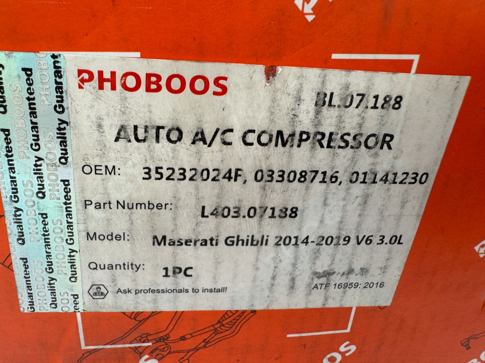 Maserati Ghibli 2014-2019 Compressor with bracket P/N 35232024F