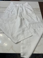 Halston Women's Wide Leg 100% Linen Pants High Rise Trousers Size Medium Pockets