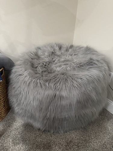 Pottery Barn Teen Faux Fur Grey bean bag chair