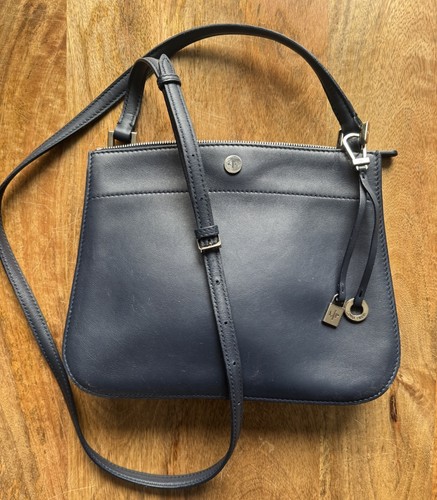 Authentic Loro Piana Soft Milky Way Blue Leather Crossbody Bag Top Handle Luxury