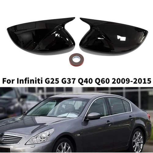 For Infiniti G25 G37 Q40 Q60 2009-2015 Gloss Black Sde Wing Mirror Cover Caps