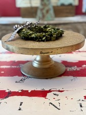 Wooden Round Gold Floral Etched Pedestal Serving Cake Stand India 12"