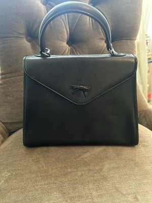 Hayden Lasher Black Top Handle Bag with Bow Accent and Purple Lining
