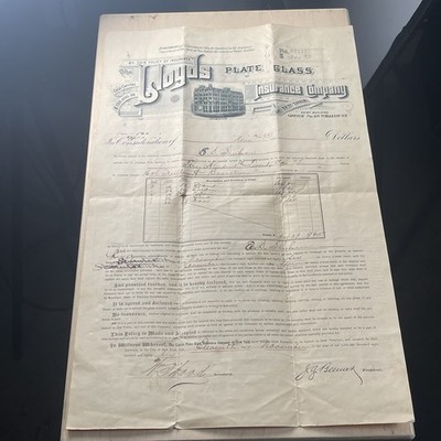 1886 Lloyds Plate Glass Insurance Policy Brooklyn NY Fulton St Engraved Ephemera