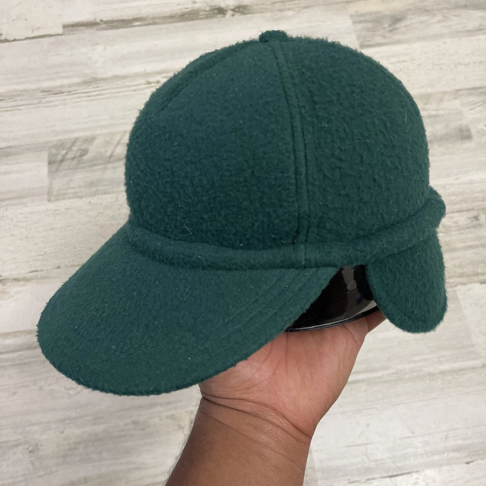 Vintage GAP Forest Green Fleece Baseball Hat Zip Strap Back Rare S/M Ear Flap