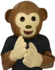 Emoji Monkey Mask & Gloves Full Head Latex Unisex Adult Halloween Kids Party