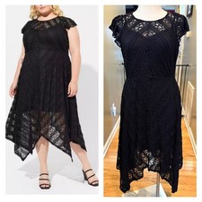 New Torrid 5 (5X 28) Black Lace Handkerchief Hem High Neck Midi Party Dress