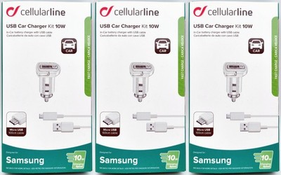 3x Cellularline USB Charger Ladegerät Kit 2A 10W 1m Micro USB Daten Ladekabel