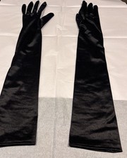 Women's Long Black Satin Opera Gloves One Size Stretch Old Hollywood Halloween