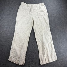 Chicos 100 Linen Wide Leg Pants Size 2 Beige Casual Cropped Women's