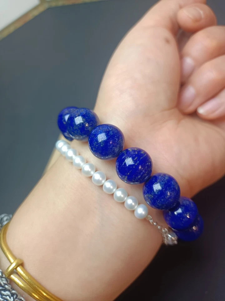 Verdadero Lapislázuli Cuentas 13mm Pulseras Pulsera Jade para Hombre Joyería Unisex Foto 3 de 4