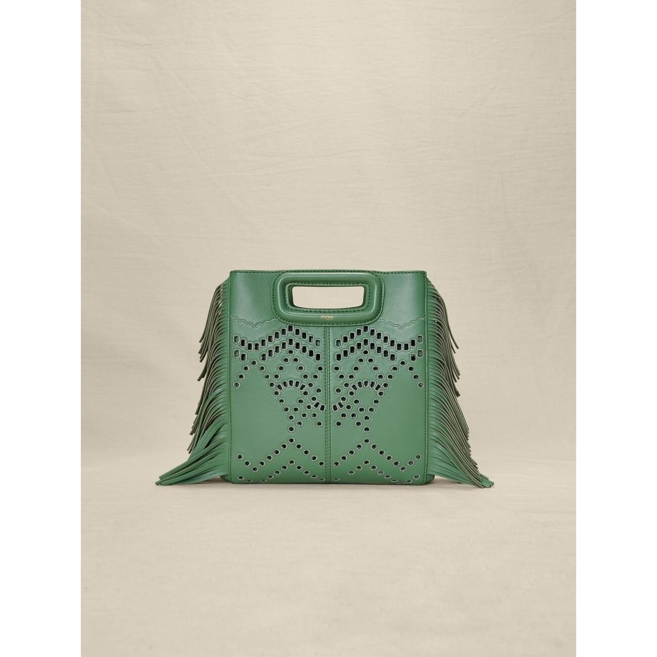 NWT $385 Maje M Perforated Fringed Leather Bag Verde Green Crossbody Handbag