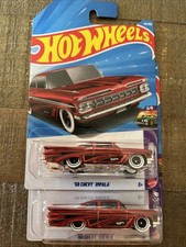 2026 Hot Wheels Layin Low 59 Chevy Impala Lot Of 2 Red New Sealed X2 Hw