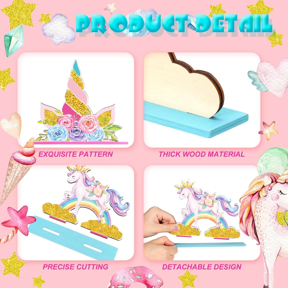 6 Pcs Unicorn Birthday Table Wooden Decorations Unicorn Rainbow Birthday Party T - Image 4 of 4