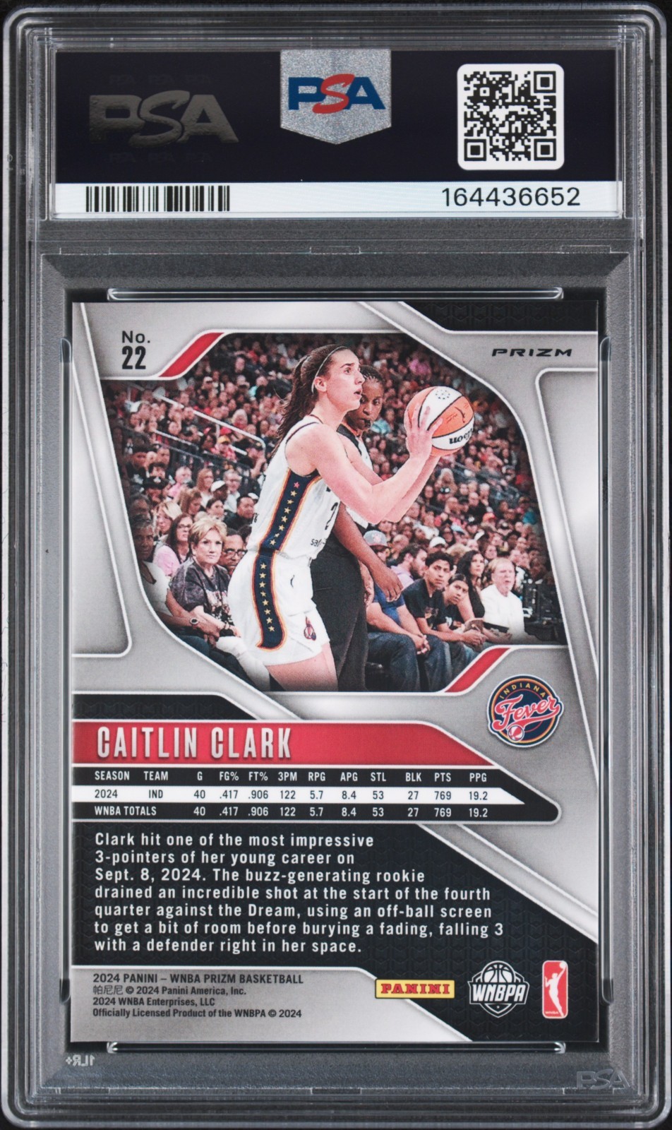 CAITLIN CLARK 2024 PRIZM WNBA SILVER ROOKIE RC #22 PSA 9 MINT! FEVER! #164436652 view 2