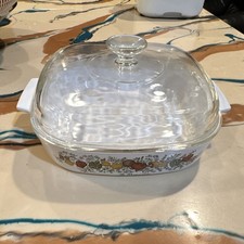 Rectangular White Casserole Dish w/ Clear Glass Lid, Floral Border