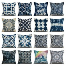 18" Moroccan Medallion Navy Blue Modern Cushion Case Mandala Floral Pillow Cover