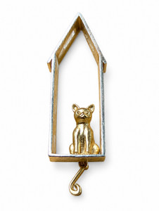 Authentic Lotus Fun 925 Sterling Silver Cat House Pendant 18K Gold Plated Kitty Charm