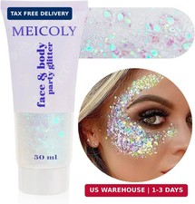 MEICOLY Clear White Face Body Glitter,Mardi Gras Face Glitter Makeup for Kids Wo