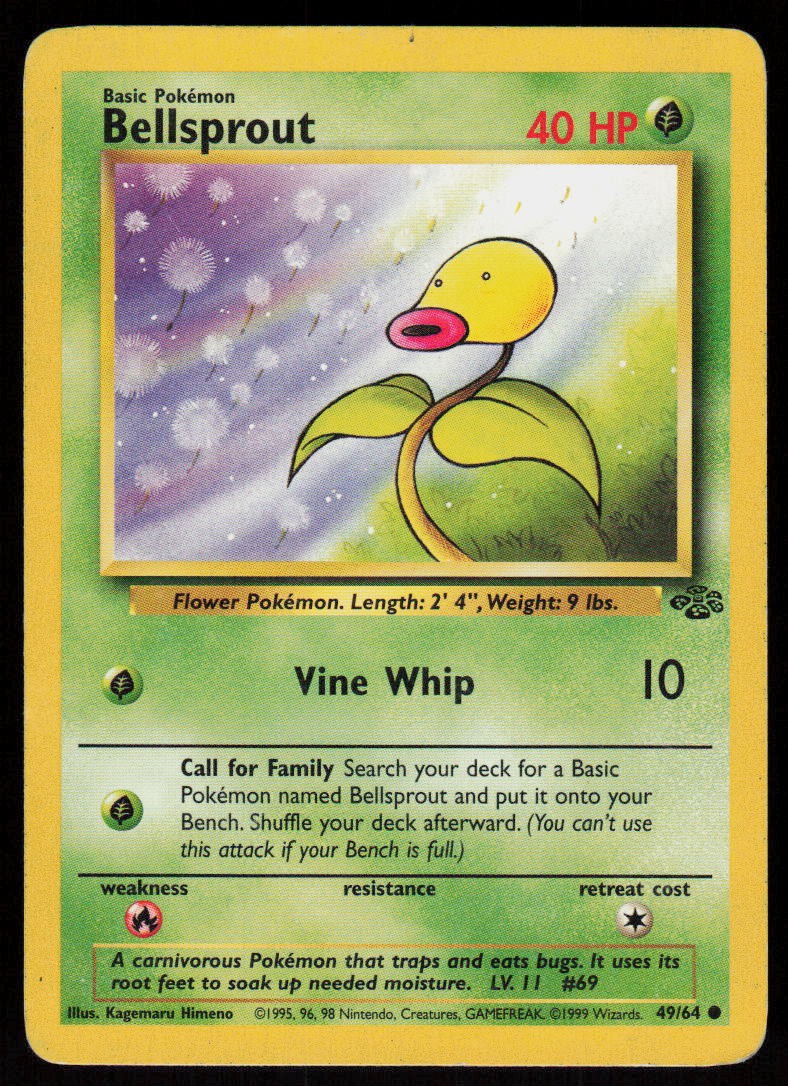 Bellsprout 49/64 Common Jungle Pokemon Unlimited Moderately Played