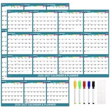 48" x 32" Dry Erase Wall Calendar 2026-2027 - Large Dry Erase Calendar for Wa...