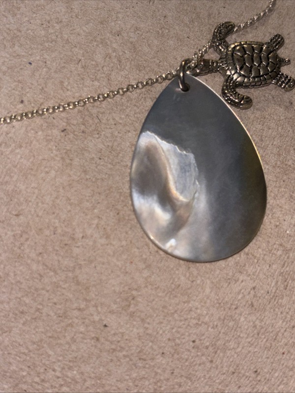 Large Mother Of Pearl Pendant With Sterling Bezel On A Sterling Necklace