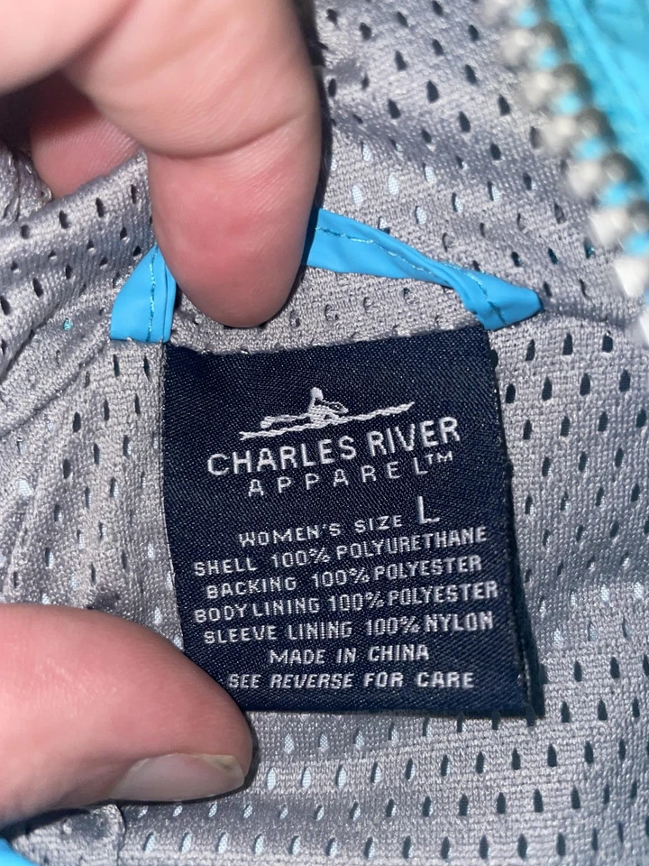 Charles River Apparel Jacket Womens Large Blue Hooded Full Zip Reflective Rain - Image 2 of 4