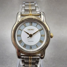 Seiko Lucent Watch Women 22mm White Dial Two Tone 1f21-0j80 New Battery