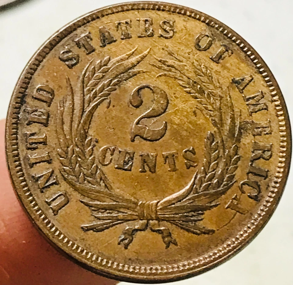 1865 Two Cent Piece 2C FULL MOTTO Civil War Era US Copper Coin CC27379 - Image 4 of 4