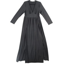 SILUI Womens Long Sleeve V-Neck Empire Waist Maxi Dress Black Solid Size XL