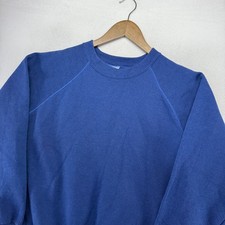 Vintage Bassett Walker Blank Sweatershirt Mens XL Blue USA made Raglan 80s 50/50