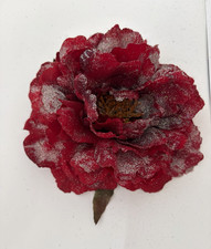 Red Fabric Glitter Flower Hair Clip Barrette, Floral Pattern, Party Formal