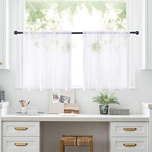 2 Panels Kitchen Tiers Half Window Sheer 29"W x 40"L (Pack of 2) White - Picture 7 of 7