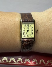 Vintage 1983 Cartier Tank Must De Argent Quartz Org. Leather Band Watch Card Box 22