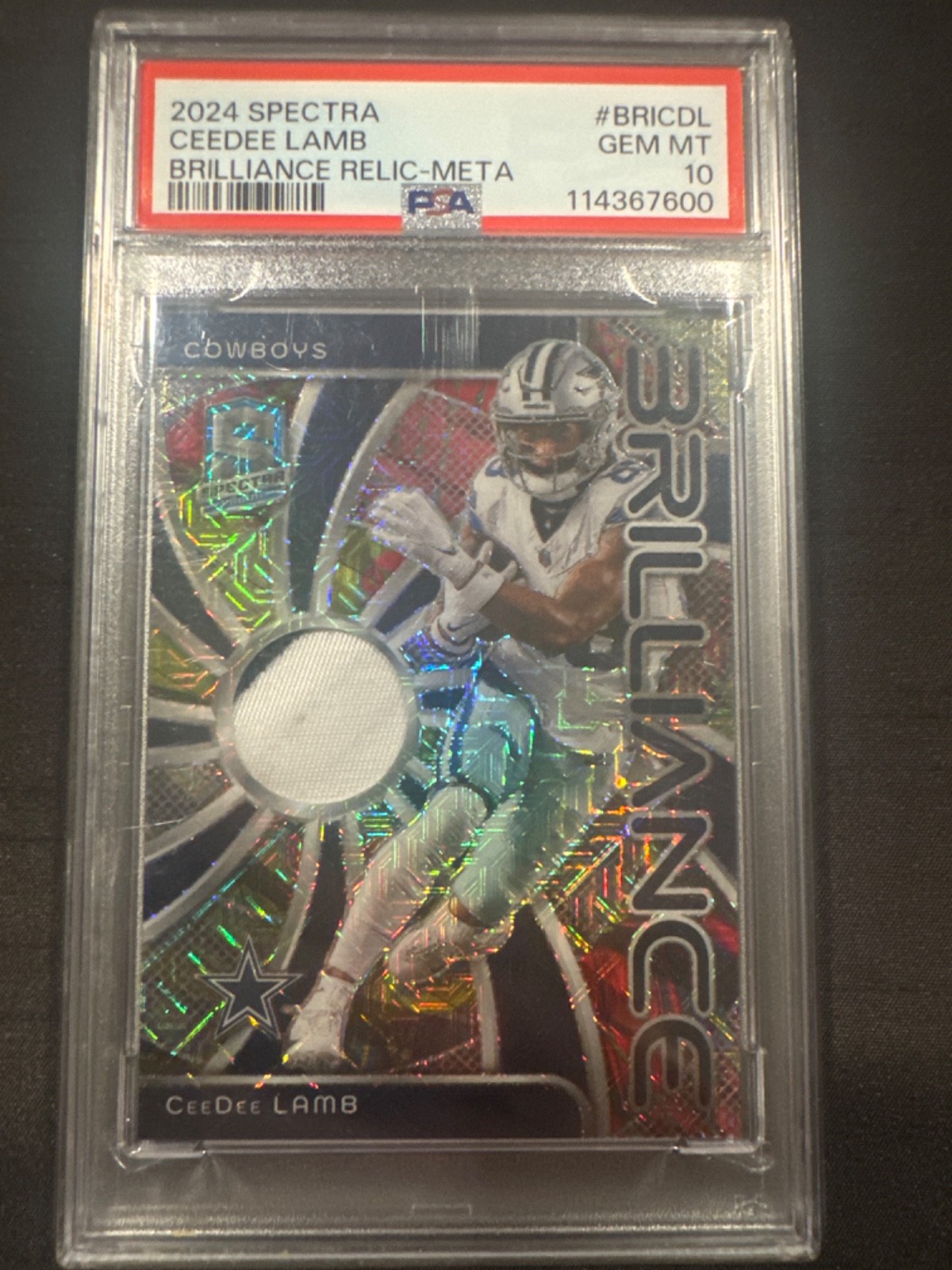 Panini 2024 Spectra CeeDee Lamb Cowboys Brilliance Meta Prizm Mem 25/25 PSA 10